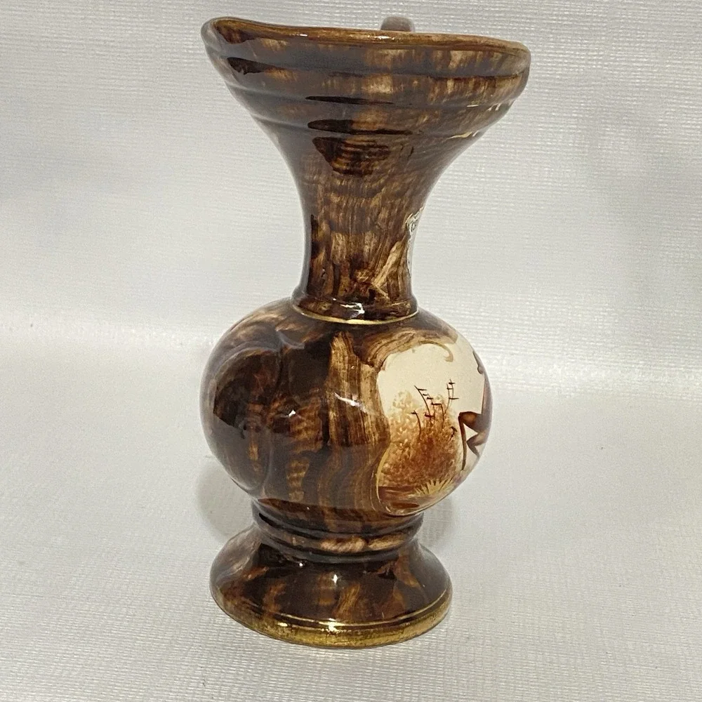 Vintage H. Bequet Quaregnon Belgium Stag Ceramic Pitcher with Gold Trim 7 x 5.5